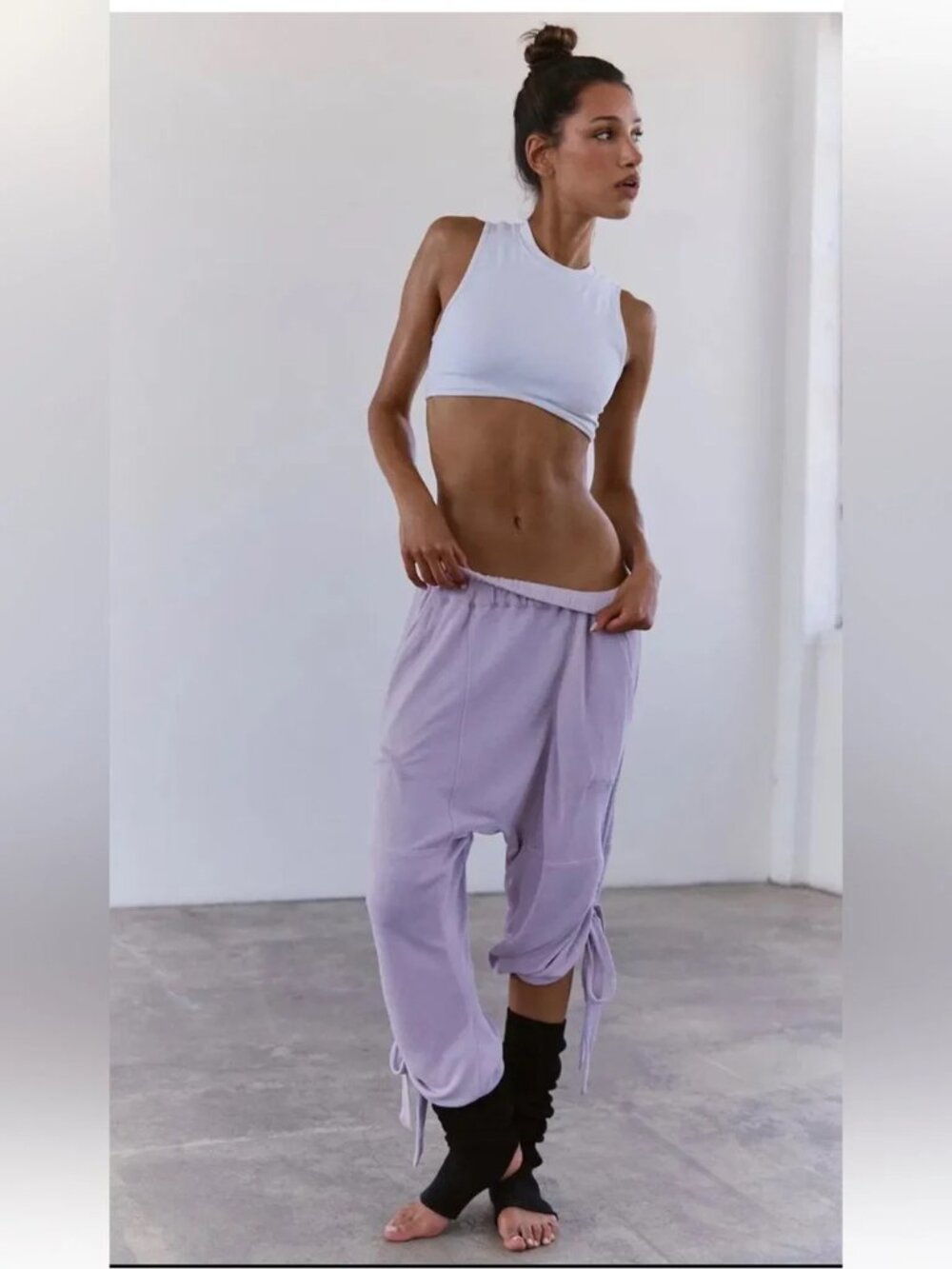 New Free People Movement Lavender Dust Pirouette Drawstring Harem Pants XS NWOT